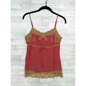 Express Red and Tan Lace-Trimmed Camisole